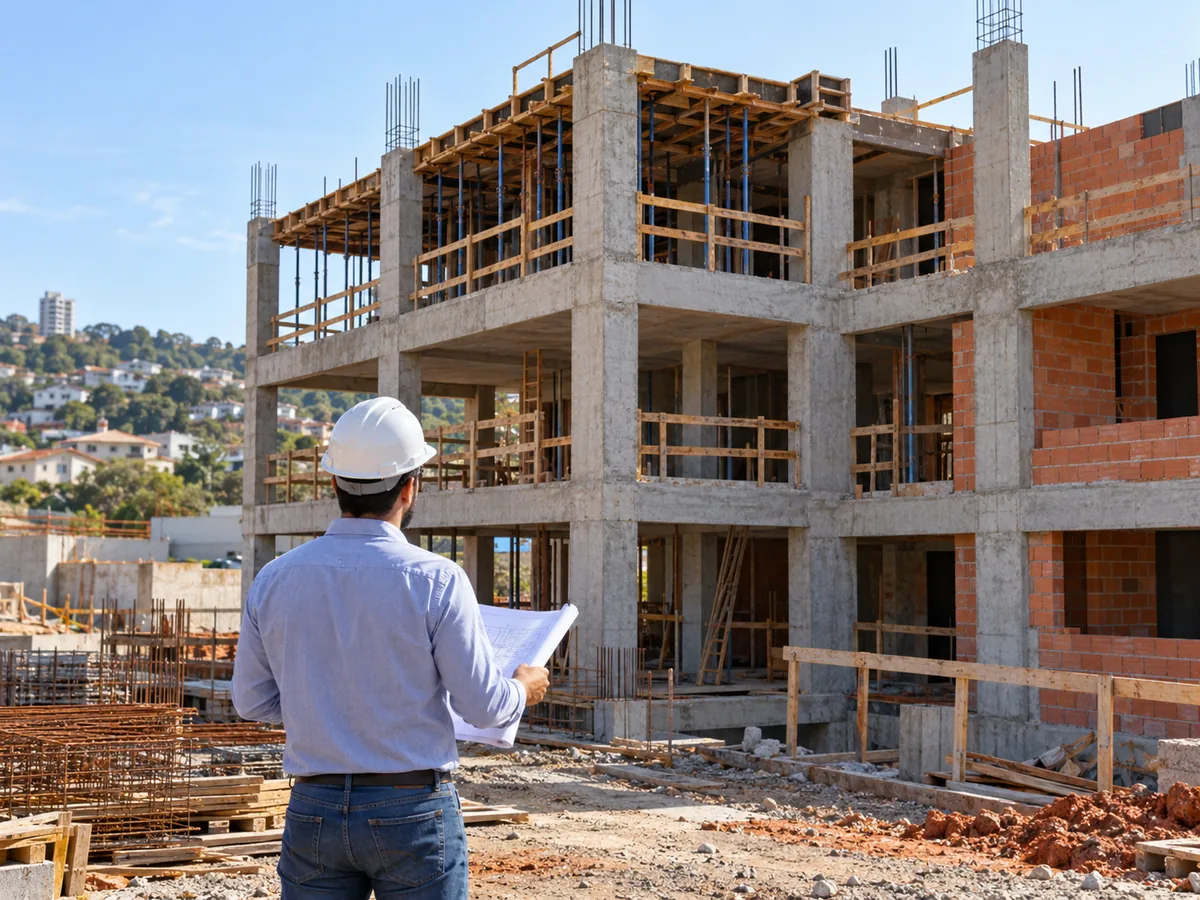 Imagem ilustrativa: Profissional avaliando estrutura de edificação em obra